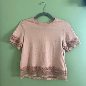 TopShop Peachy Pink Crop Tee with Lace Detail